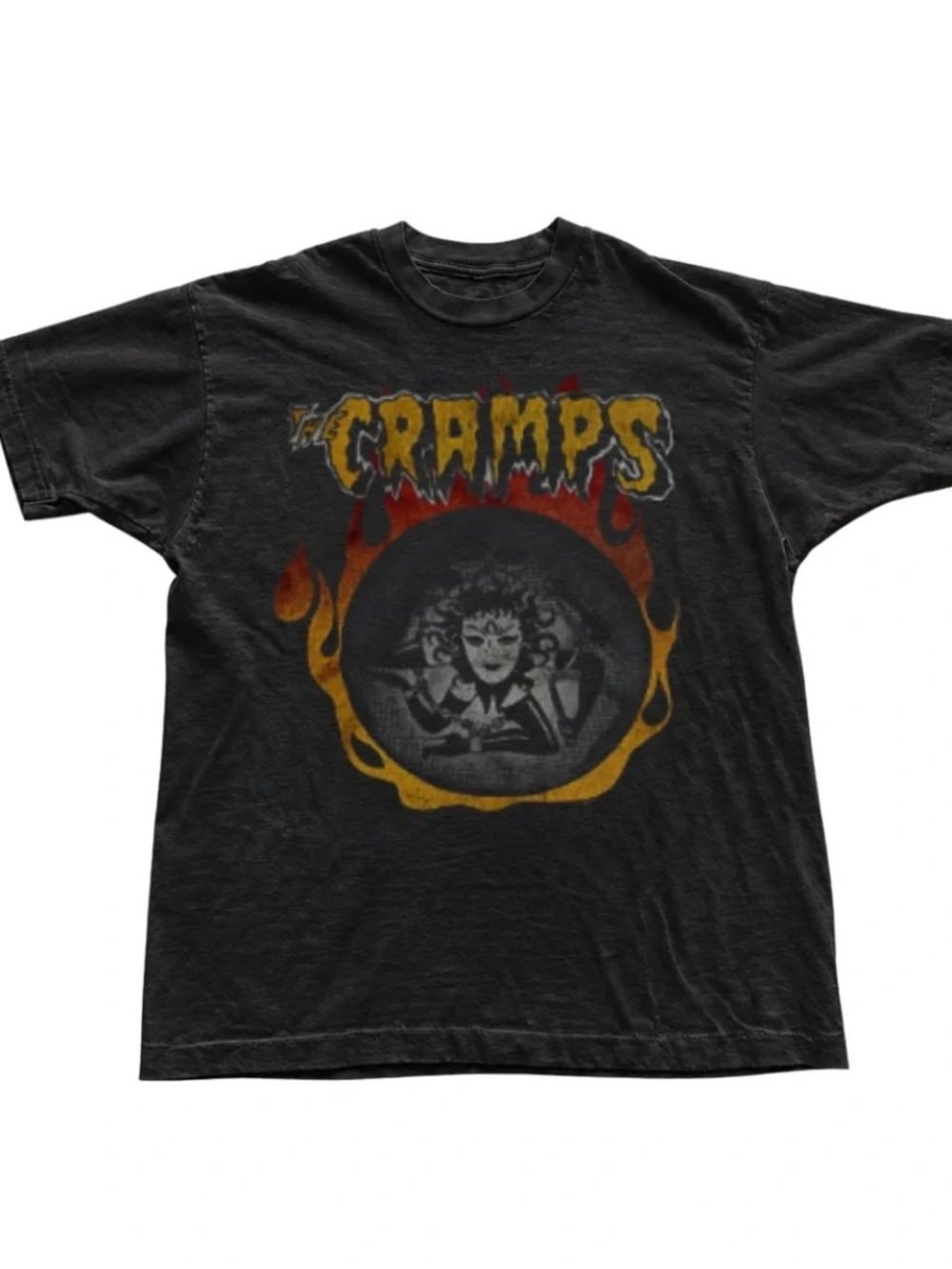Black Tee with The Cramps Flame Graphic